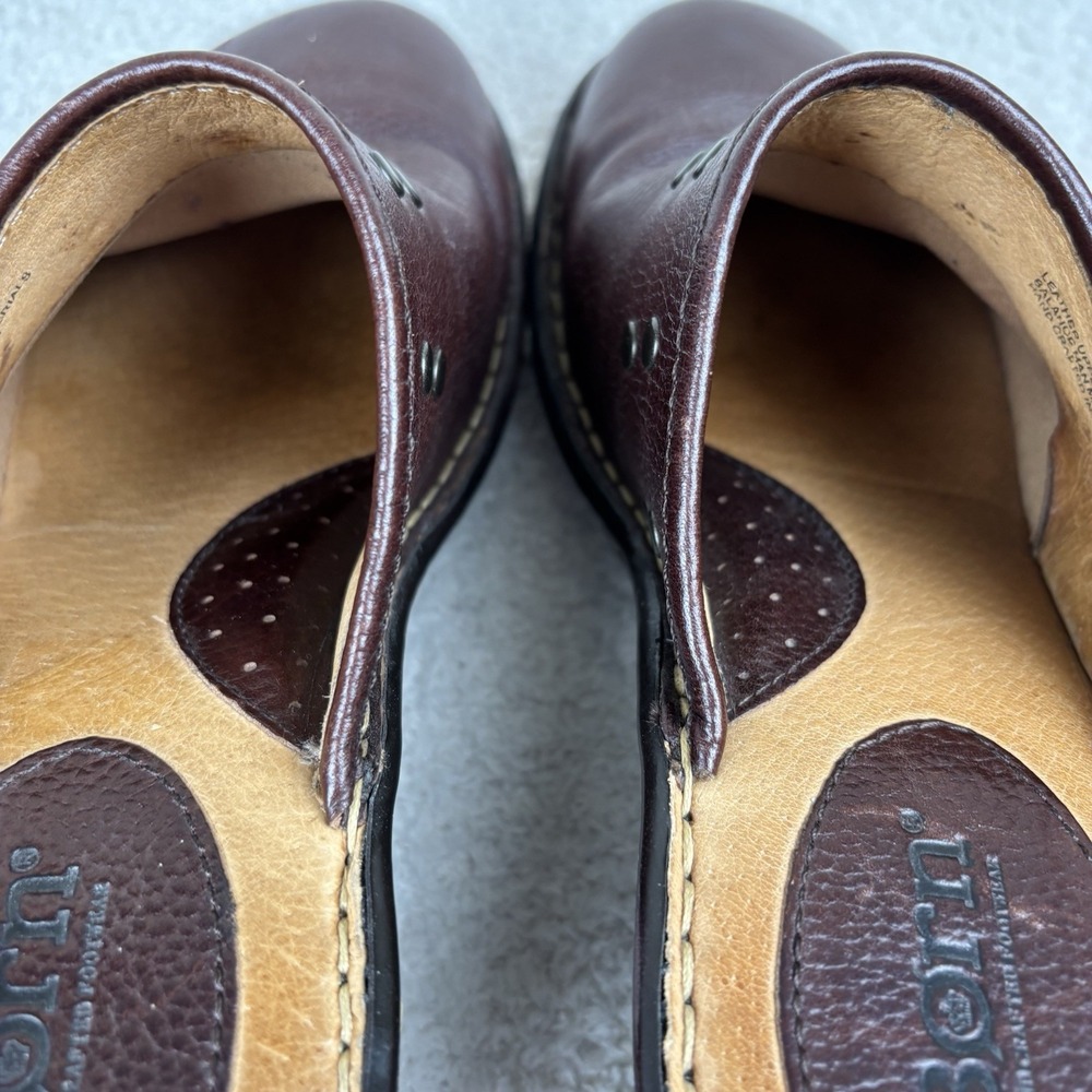 Born Shoes Womens 9 Brown Naomi T Moro Leather Mule Clog Slip On Wedge Studded - Picture 6 of 15